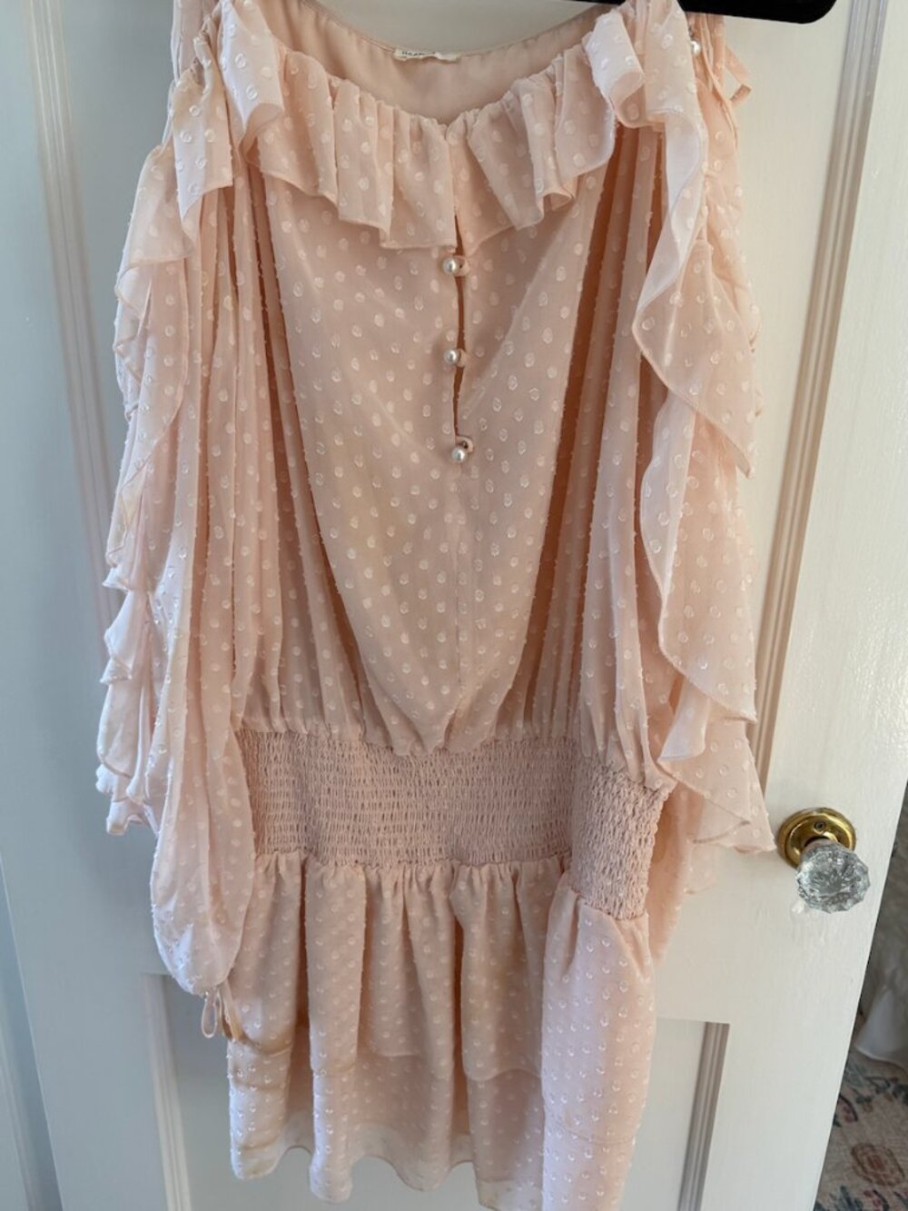 Tularosa Dot Cold Shoulder Pearl Detail Dress size L